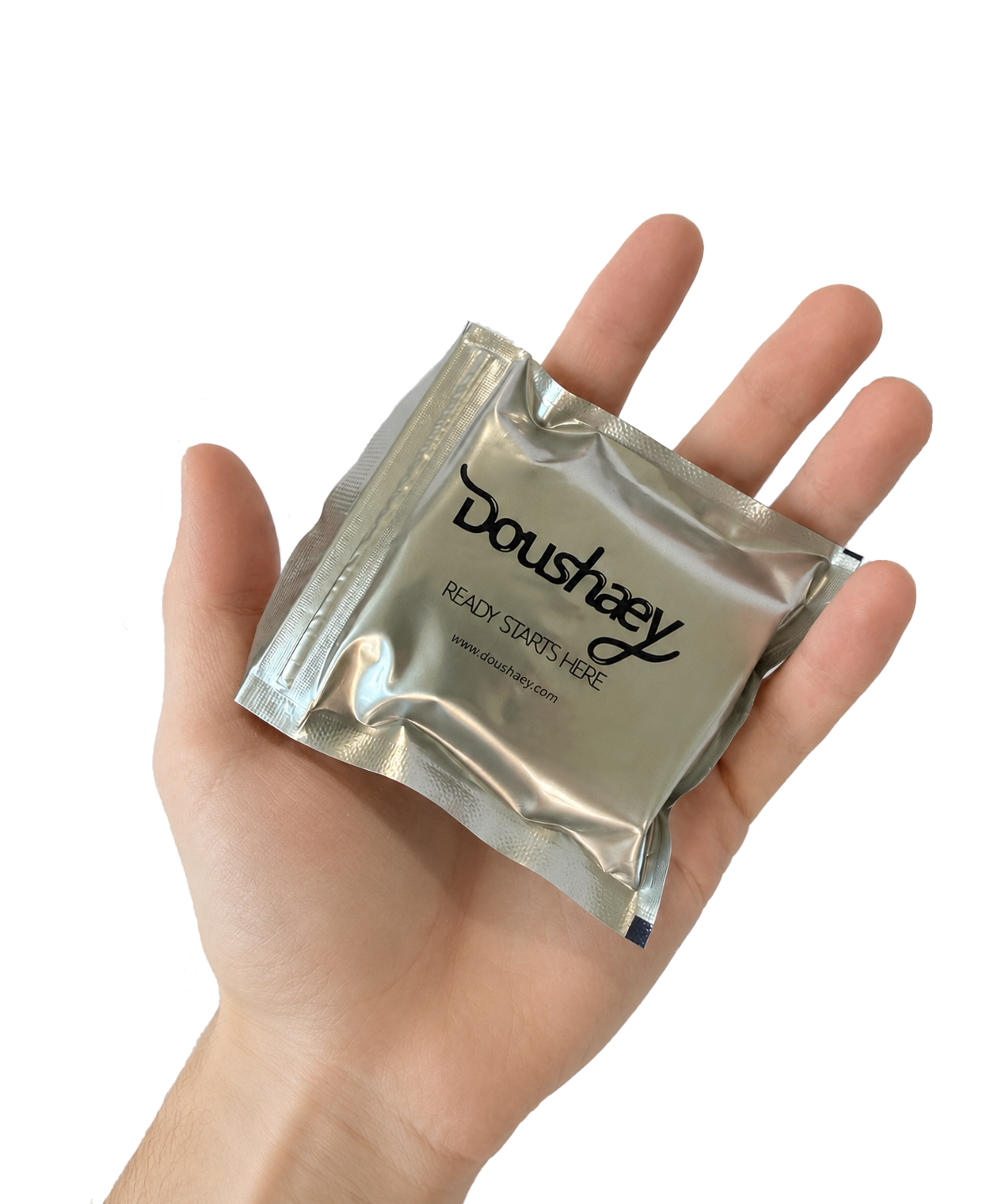 Sealed foil sachet containing a Doushaey disposable anal douche